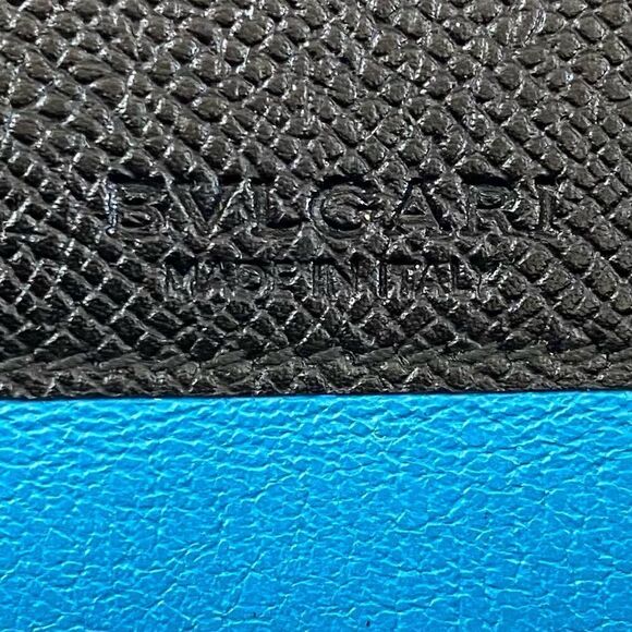 BVLGARI Black Leather Long Wallet with Teal Blue Interior and Silver Hardware. - Picture 10 of 15